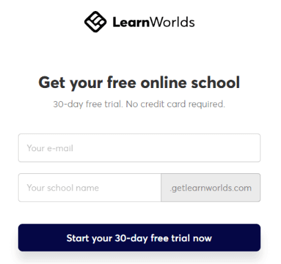 LearnWorlds - Free Trail Sign-up Screen