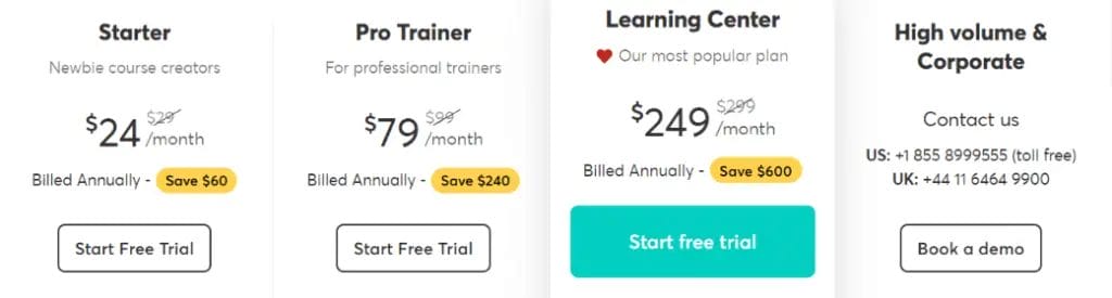 LearnWorlds - Pricing Plans