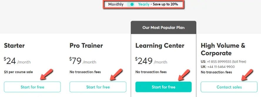 LearnWorlds Pricing - Monthly vs Annual Pricing Plan