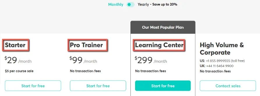 LearnWorlds Pricing - Pricing Plan (Normal)