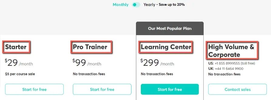 LearnWorlds Pricing - Pricing Plan