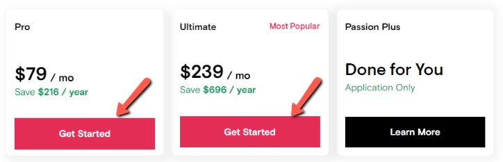 Passion io Pricing - Pro and Ultimate Plan