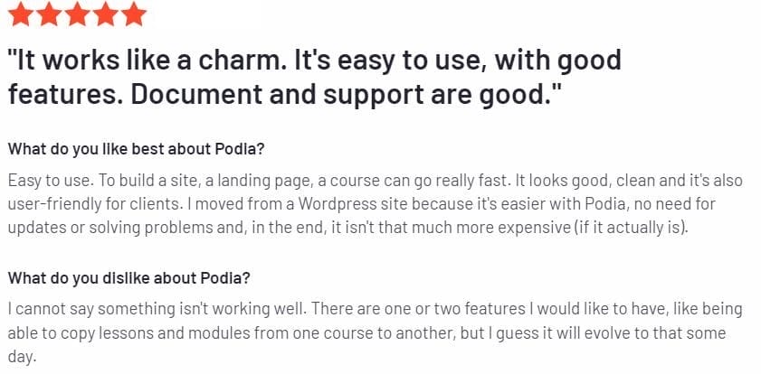 Podia Pricing - G2 User Review