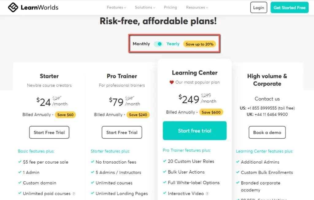 LearnWorlds - Pricing Plans