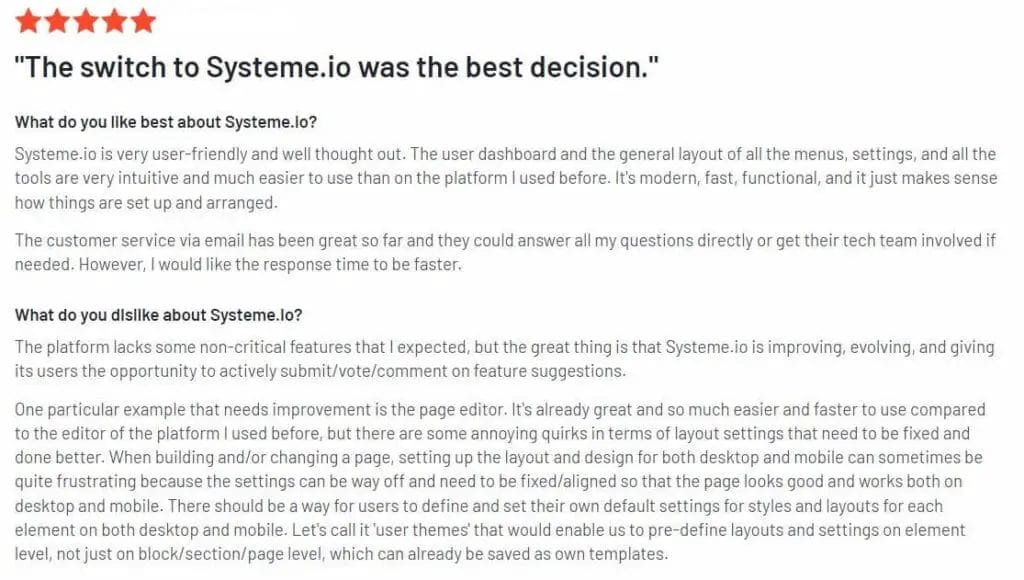 Systeme.io Review G2 Review 1