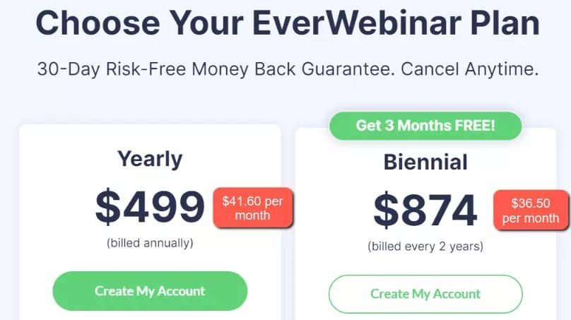 EverWebinar - Pricing Plan