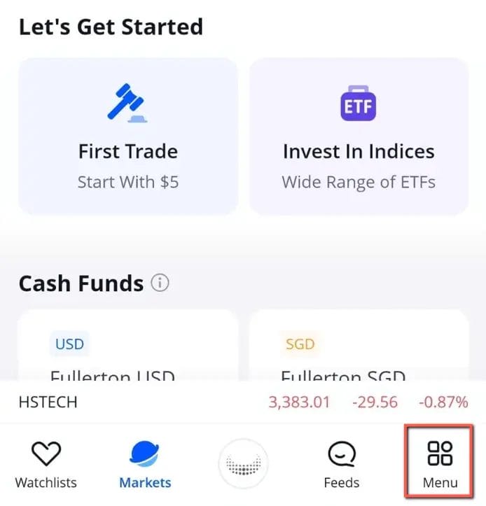 Webull Transfer Stocks - Menu